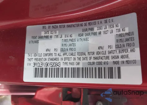 2019 Toyota Yaris Le from USA, damaged, VIN 3MYDLBYV9KY520843